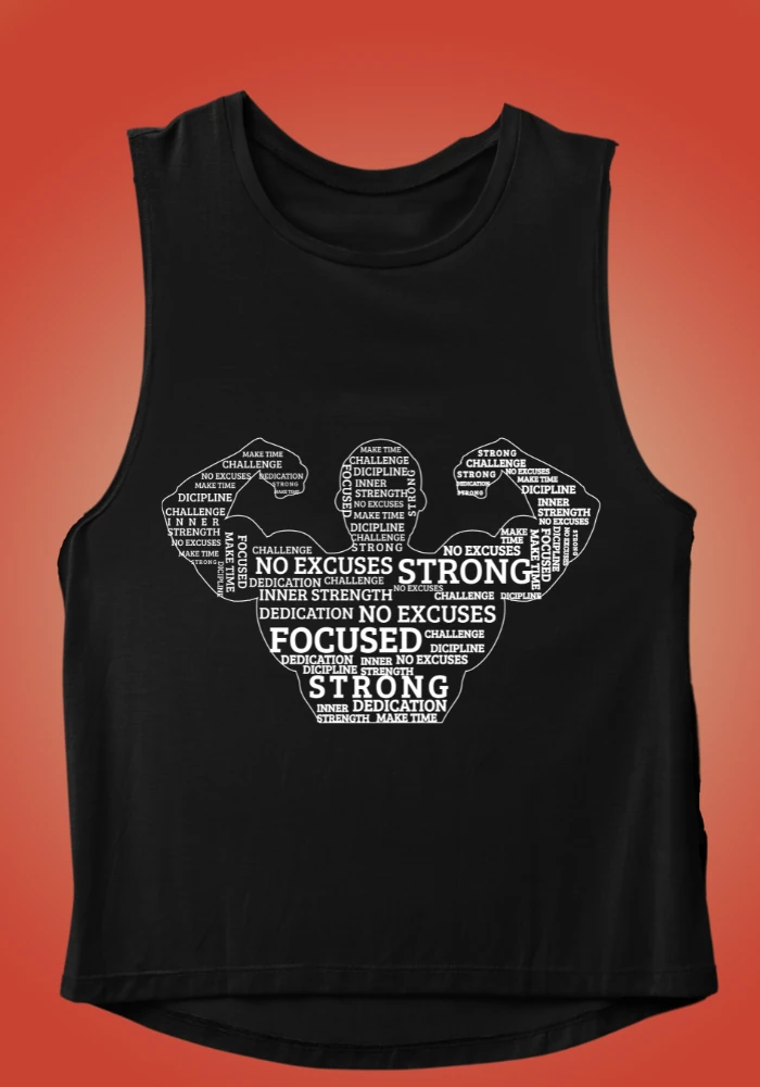Motivational Words in Muscular Shape In A Gym Vest